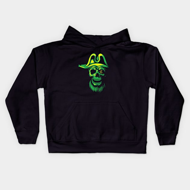 Green Skull Pirate Kids Hoodie by attire zone